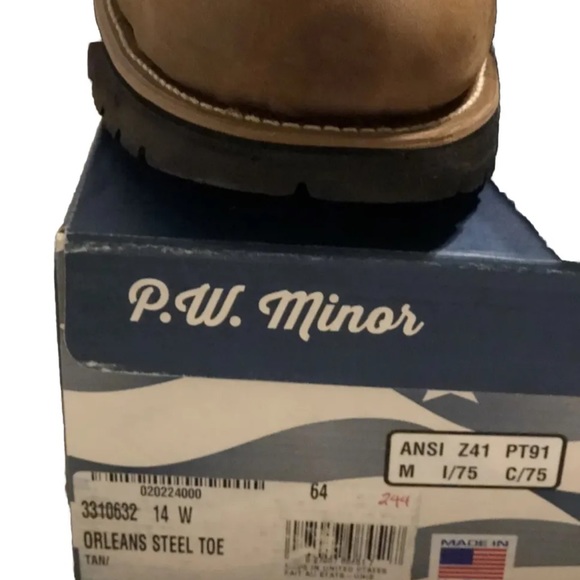 P.W. Minor “Orleans Steel Toe” tan leather shoes, Men’s size 14W, New with box - Picture 5 of 5